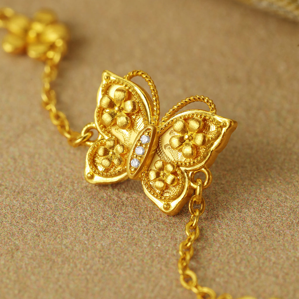 "Chinese Culture Collection - Song Brocade" 24K Gold Chain Bracelet Diamond Butterfly 4.1-6.1g W0723499