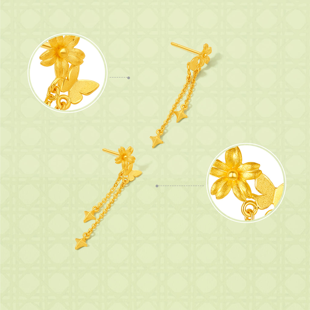 "Annie's Garden" 999 24K Gold Earrings Flower 2.4-2.9g A0913065