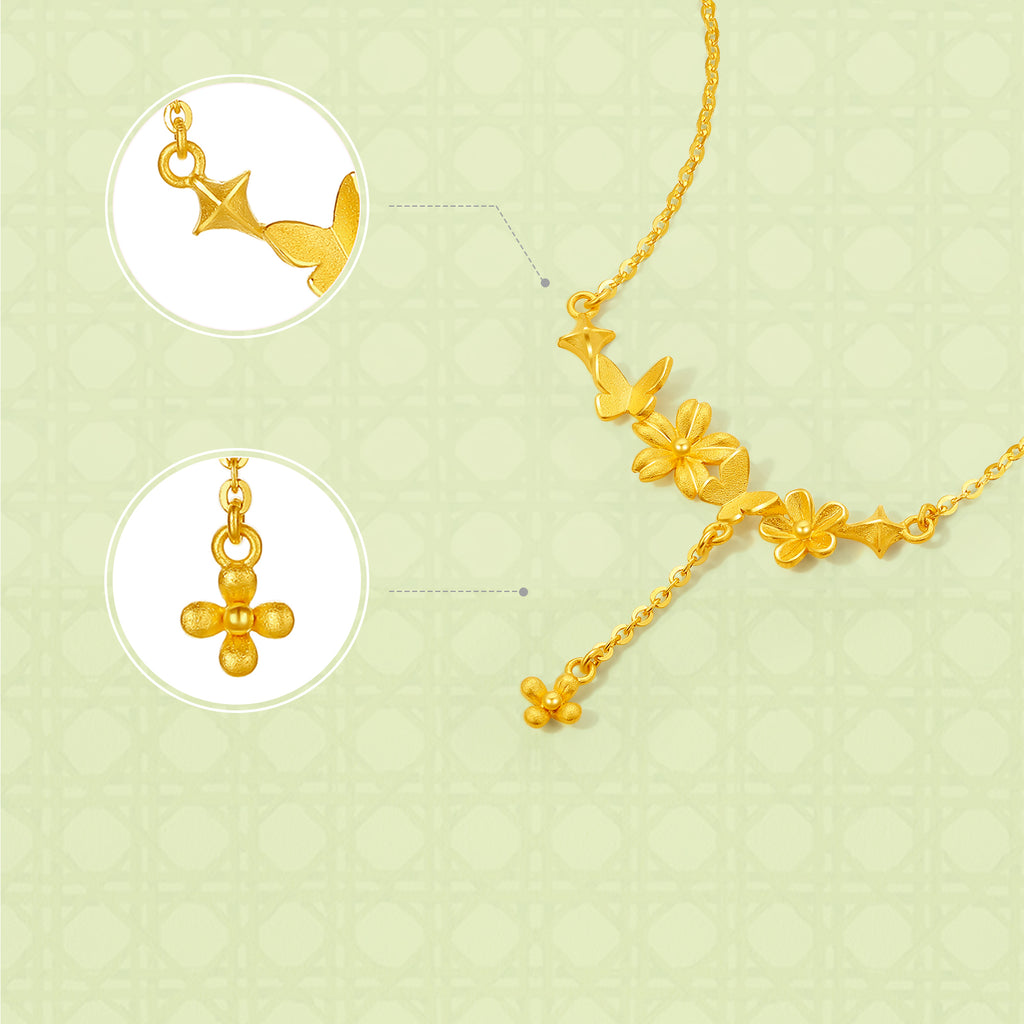 "Annie's Garden" 999 24K Gold Pendant Necklace Flower 4.3-4.9g A0613064