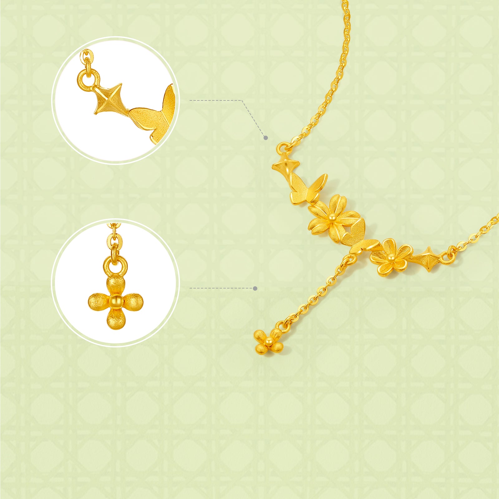 "Annie's Garden" 999 24K Gold Pendant Necklace Flower 4.3-4.9g A0613064