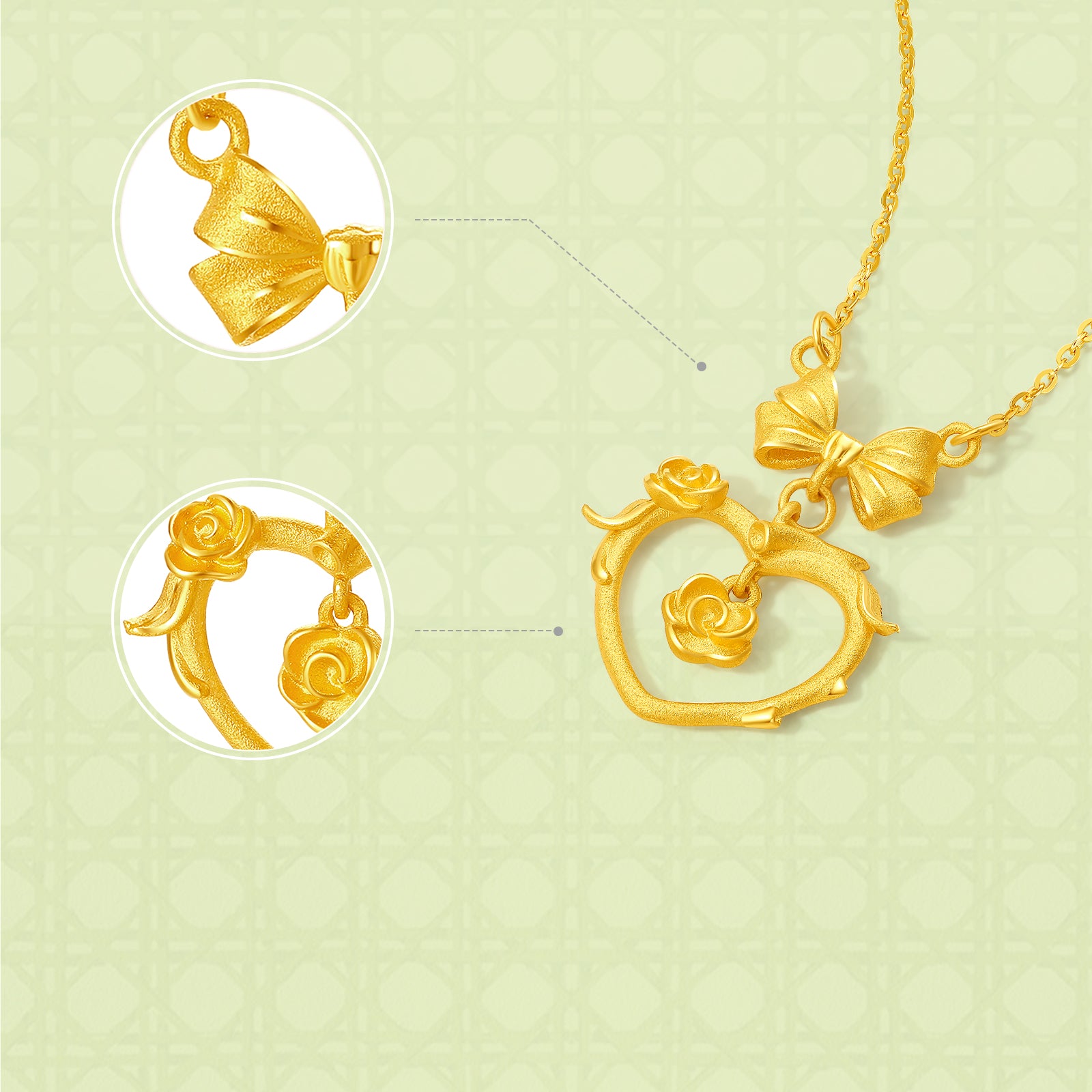 "Annie's Garden" 999 24K Gold Pendant Necklace Heart 5-5.4g A0613067