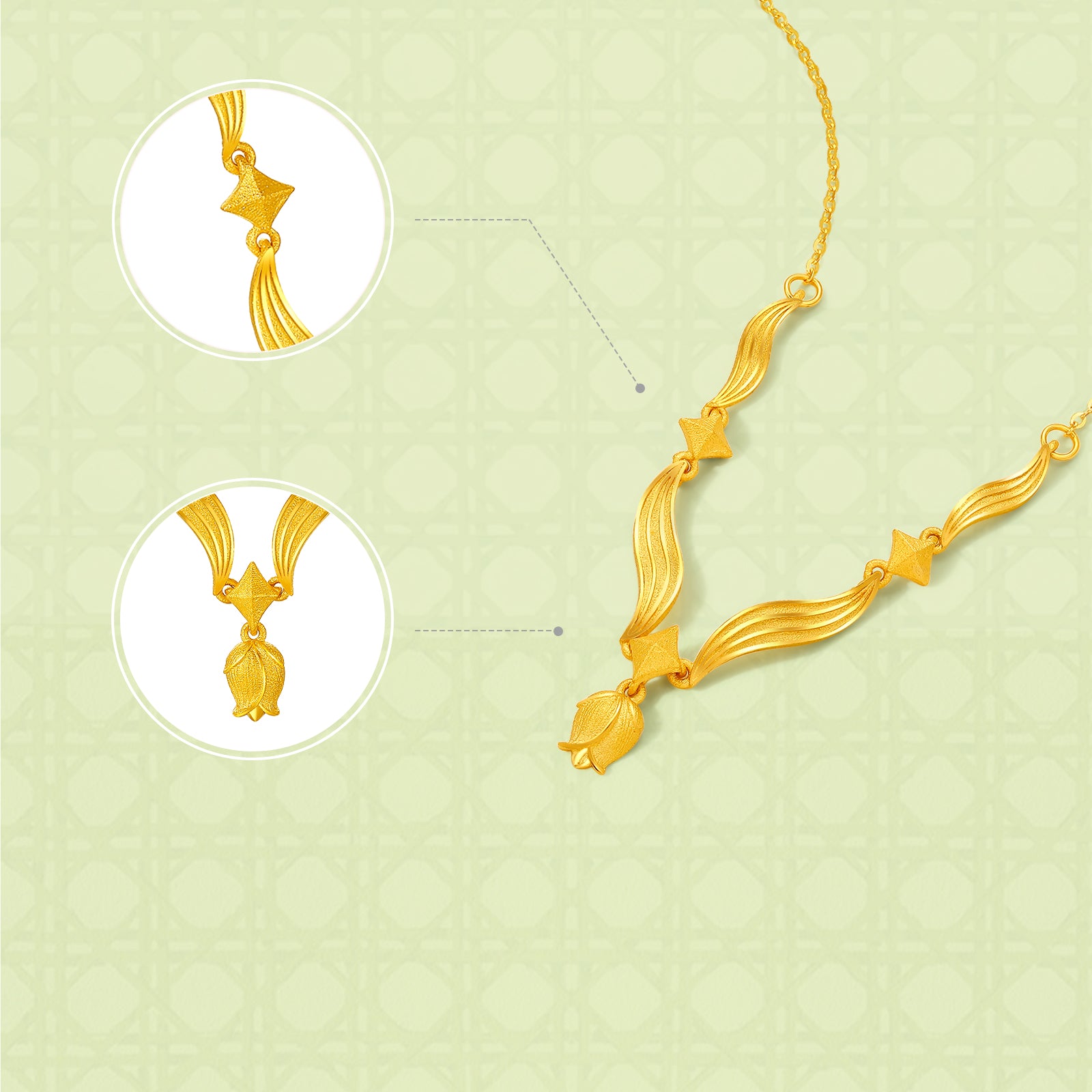 "Annie's Garden" 999 24K Gold Pendant Necklace Flower 3.6-4.2g A0613054