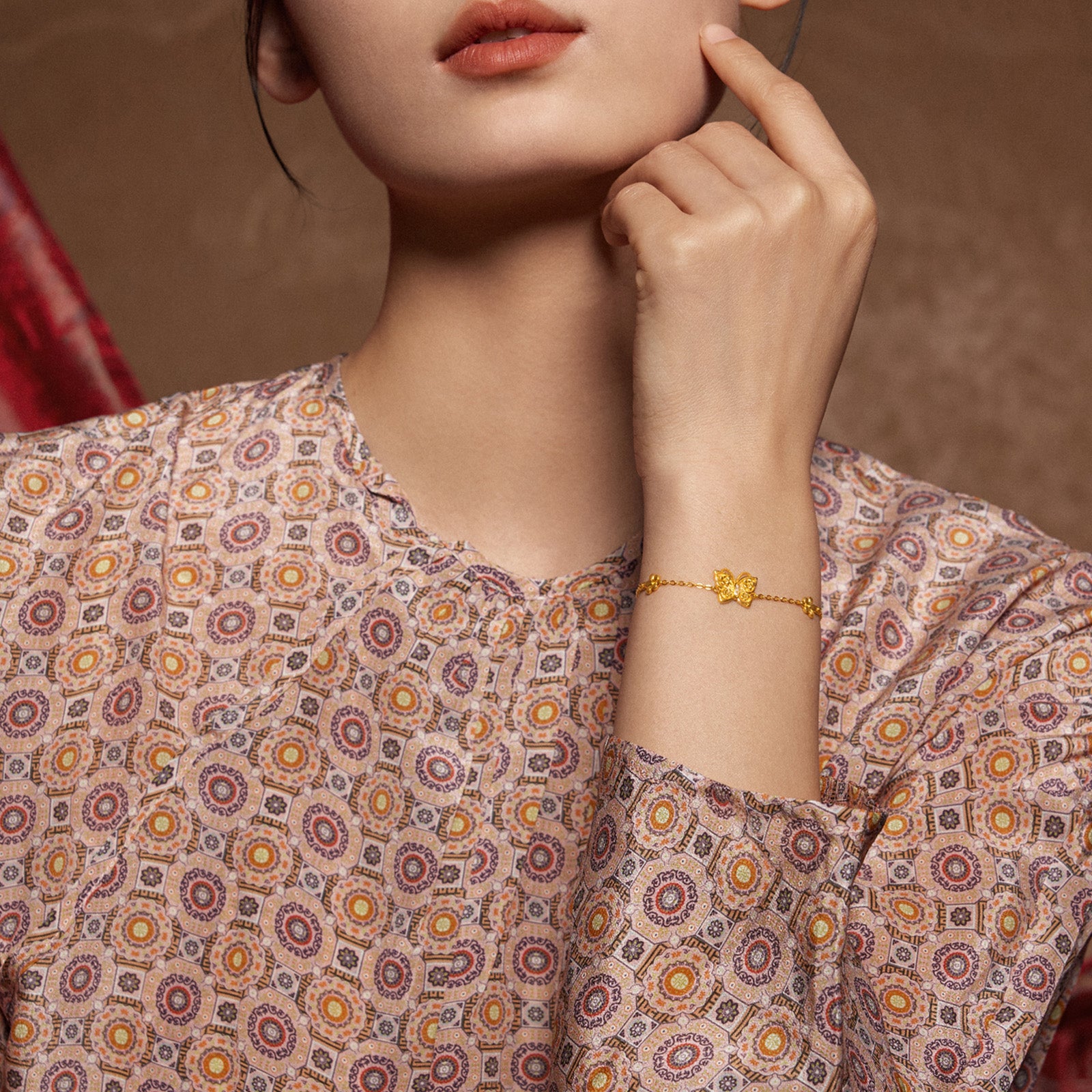 "Chinese Culture Collection - Song Brocade" 24K Gold Chain Bracelet Diamond Butterfly 4.1-6.1g W0723499