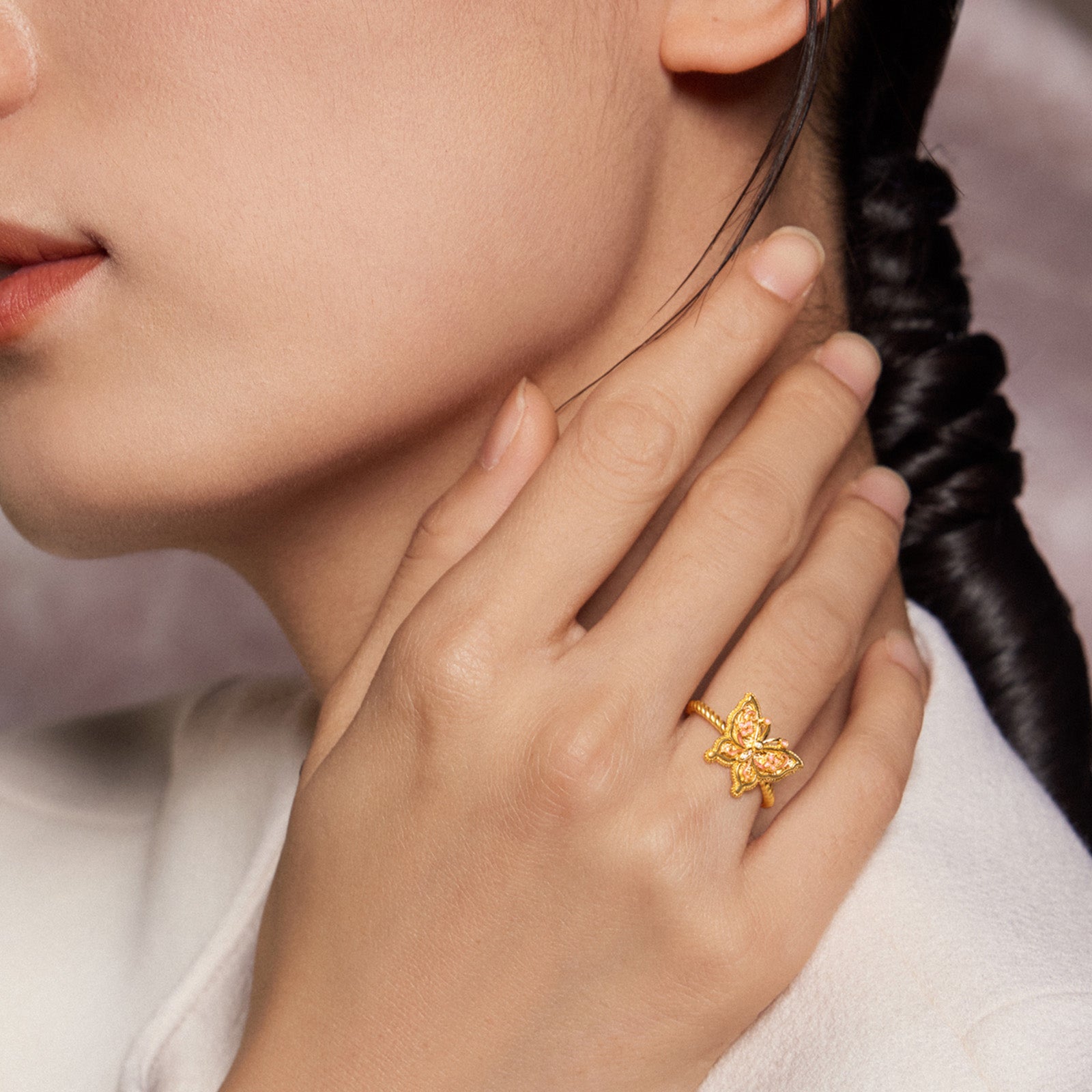 "Chinese Culture Collection - Song Brocade" 24K Gold Ring Diamond Butterfly 3.7-5.7g W0123501