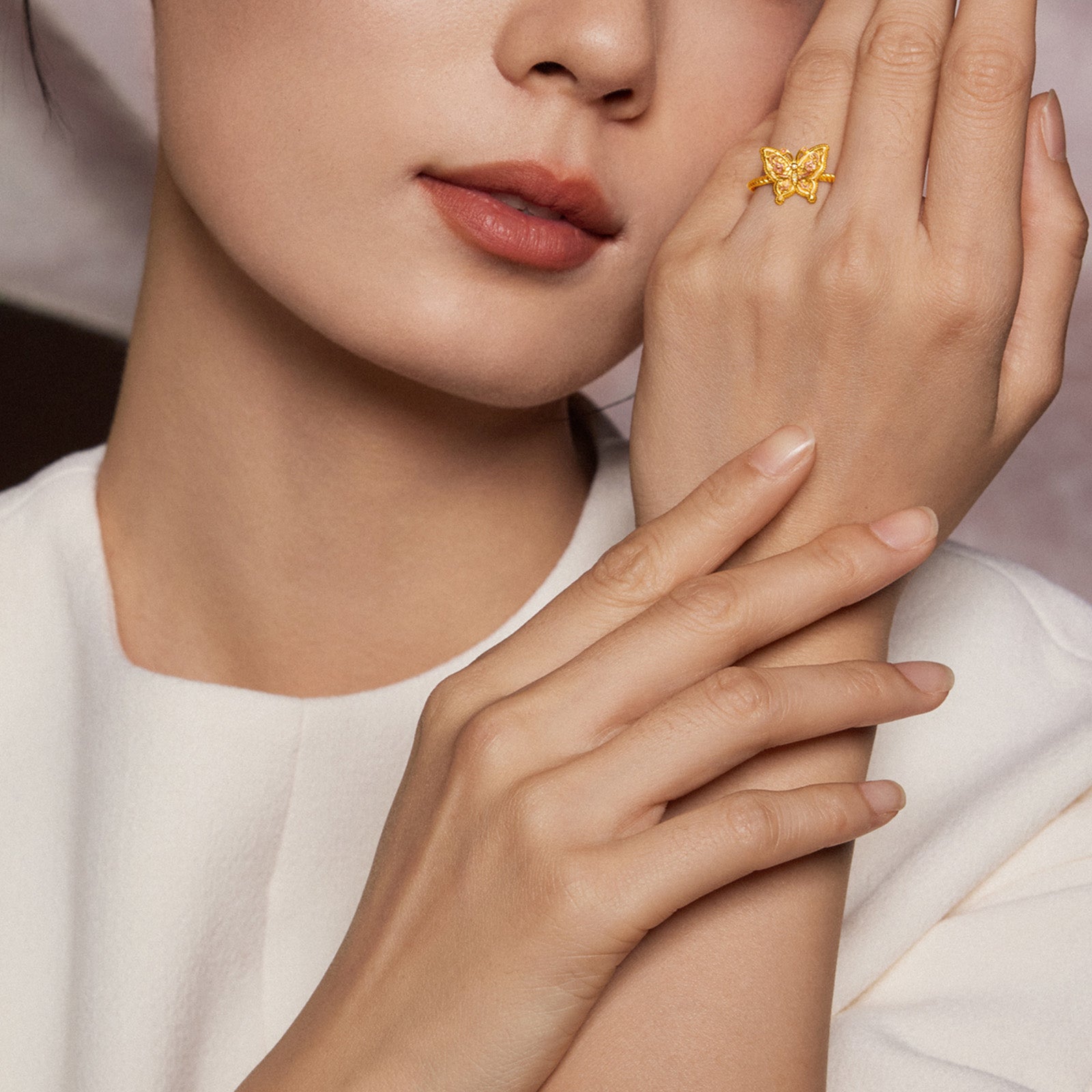 "Chinese Culture Collection - Song Brocade" 24K Gold Ring Diamond Butterfly 3.7-5.7g W0123501