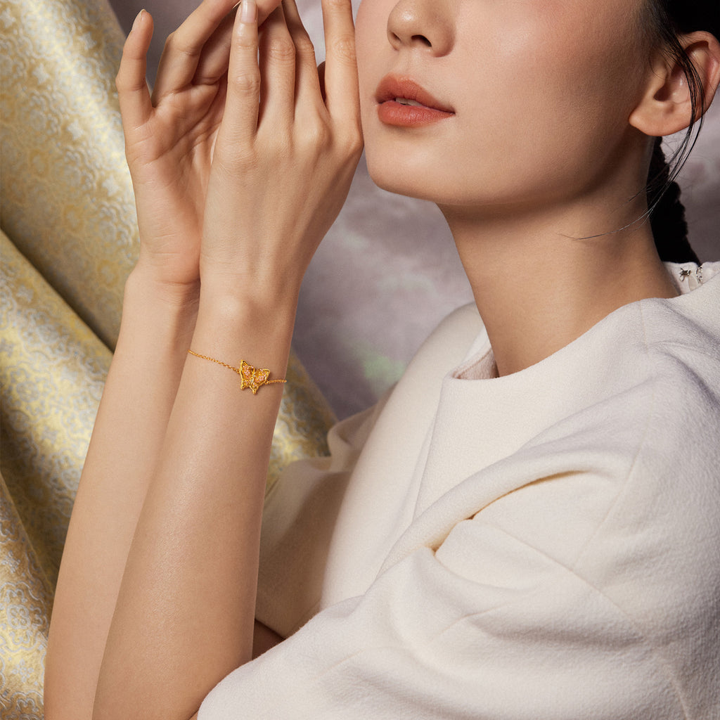 "Chinese Culture Collection - Song Brocade" 24K Gold Chain Bracelet Diamond Butterfly 4.3-6.3g W0723490