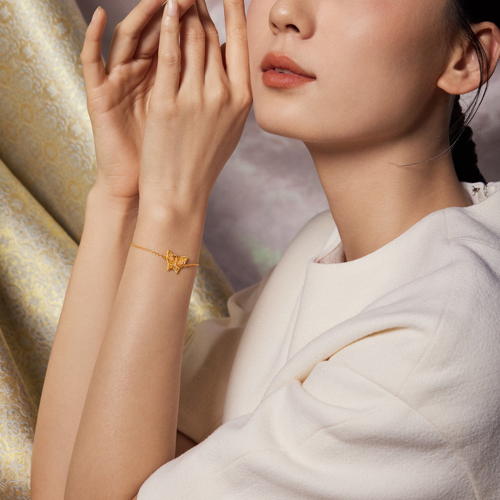 "Chinese Culture Collection - Song Brocade" 24K Gold Chain Bracelet Diamond Butterfly 4.3-6.3g W0723490
