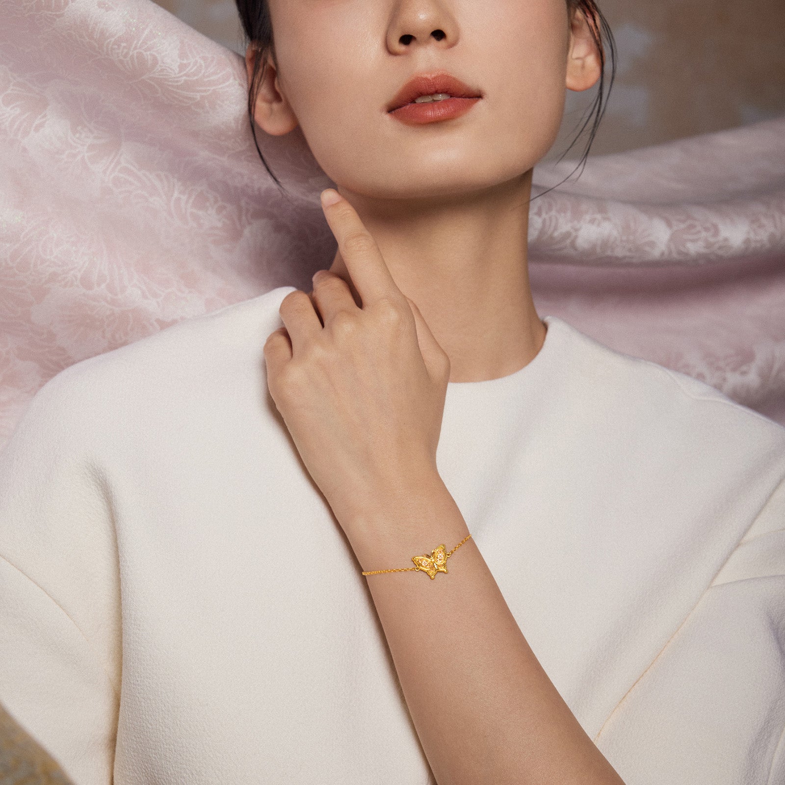 "Chinese Culture Collection - Song Brocade" 24K Gold Chain Bracelet Diamond Butterfly 4.3-6.3g W0723490