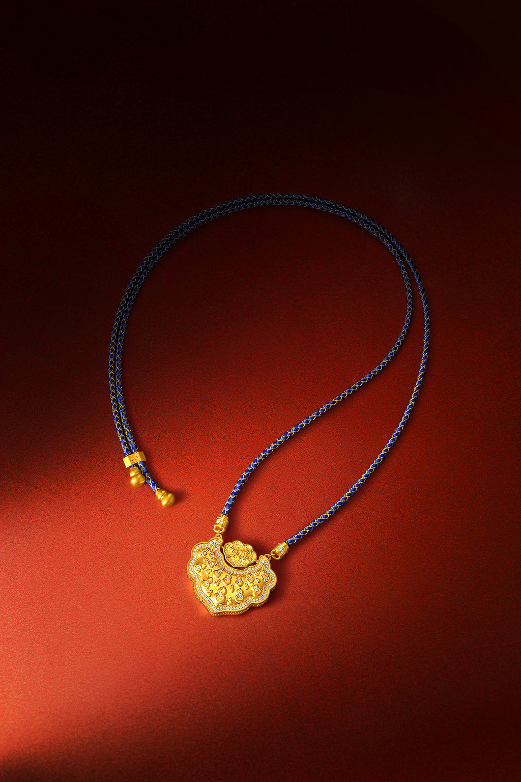 "Chinese Culture Collection - Dan Qing" 999 24K Gold String Pendant Diamond 0.0037ct Garnet 0.006ct Ruyi 32-37g W0449935