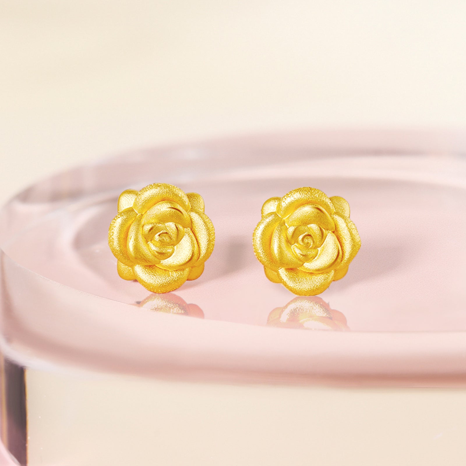 24K Gold Earrings Rose Flower 1.1-1.3g AD090254
