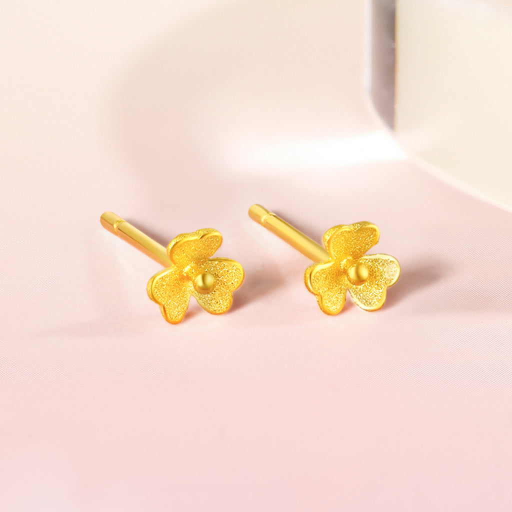 999.9 24K Gold Earrings Clover 0.5-0.7g AC090379