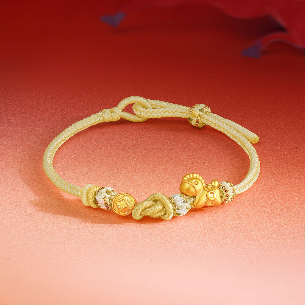 "Year of the Horse"  24K Gold String Bracelet Horse Coin 0.7-0.9g 16cm-22cm A1715744