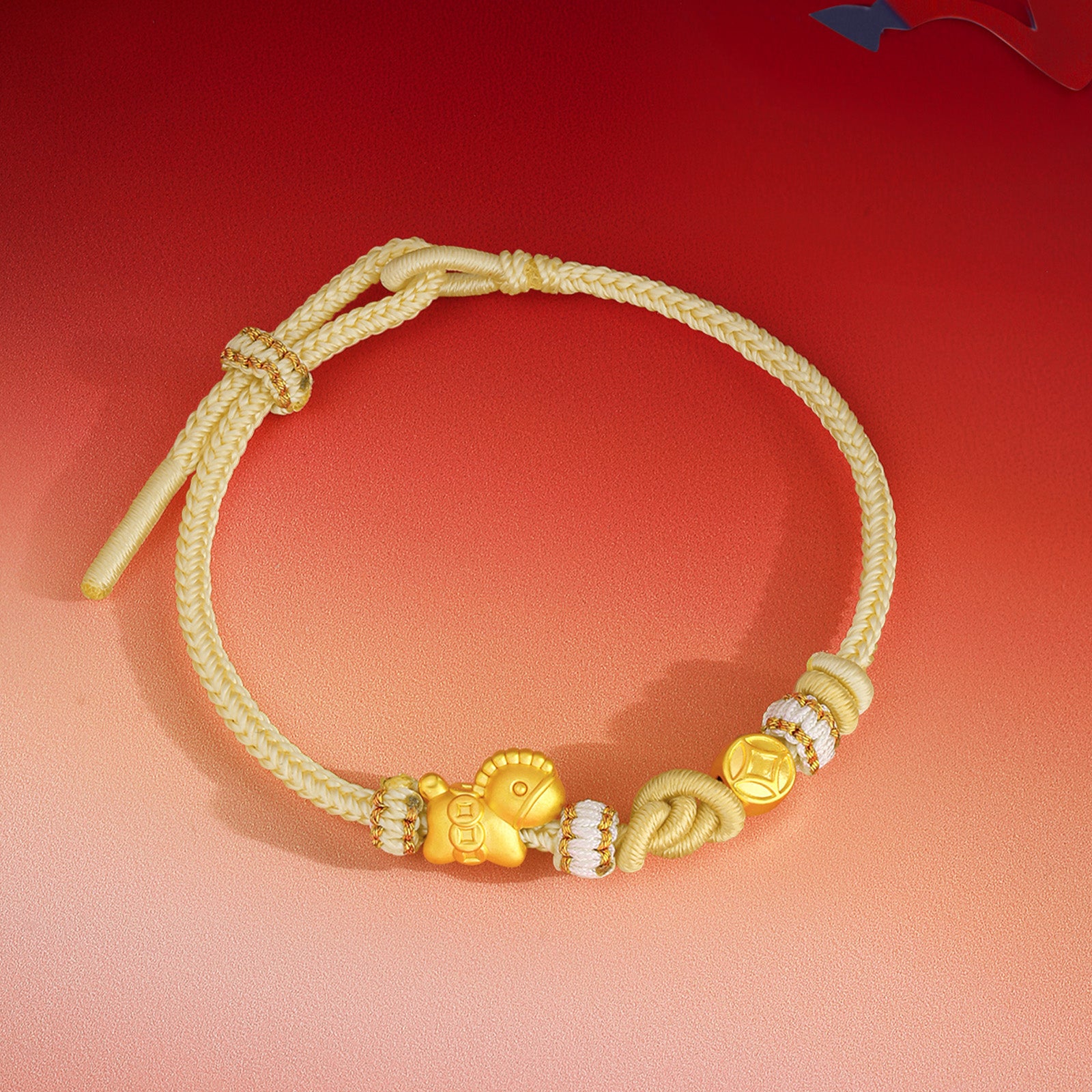 "Year of the Horse"  24K Gold String Bracelet Horse Coin 0.7-0.9g 16cm-22cm A1715744