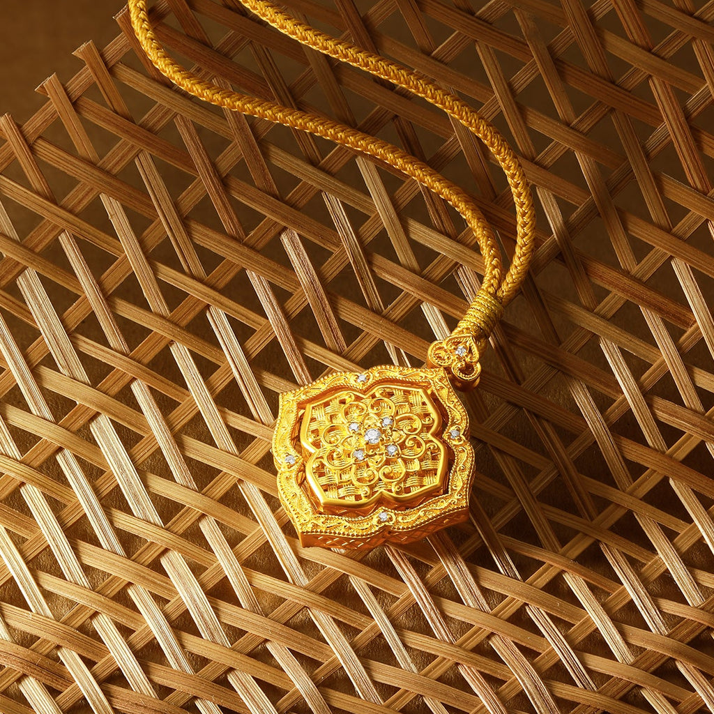 "Chinese Culture Collection - Woven Bamboo" 24K Gold Pendant Necklace Diamond 0.012ct 0.01ct Flora 16.45-18.45g W0423515