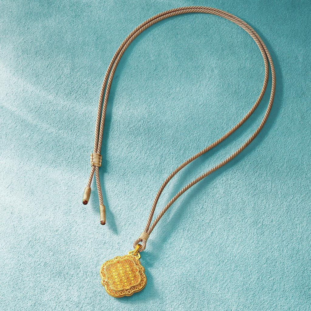"Chinese Culture Collection - Ru Ware" 24K Gold Pendant Diamond 0.0045ct Shell Lotus 10-12g W0448093