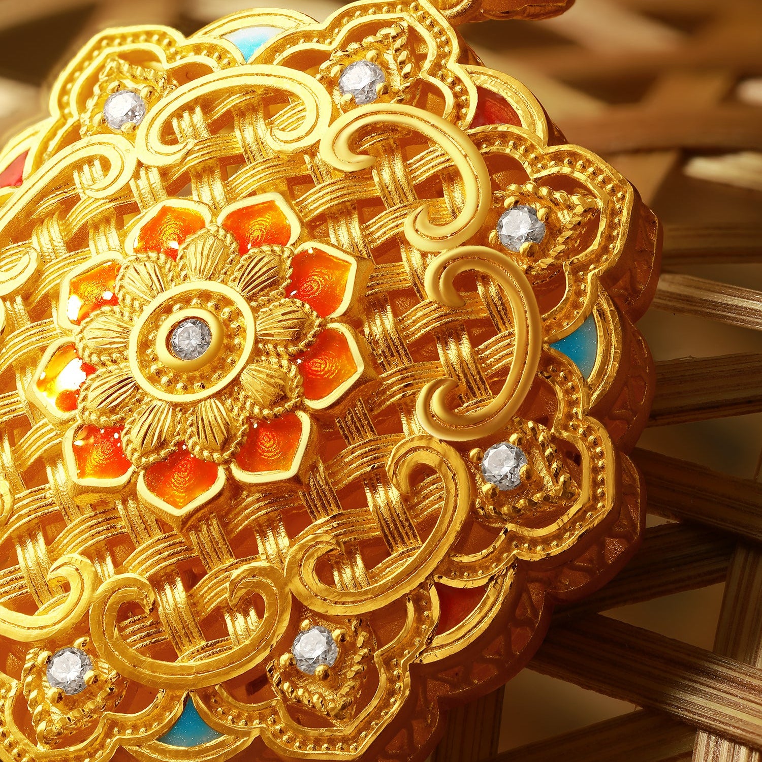 "Chinese Culture Collection - Woven Bamboo" 24K Gold Pendant Necklace Diamond 0.014ct Flora 18.12-20.12g W0423512