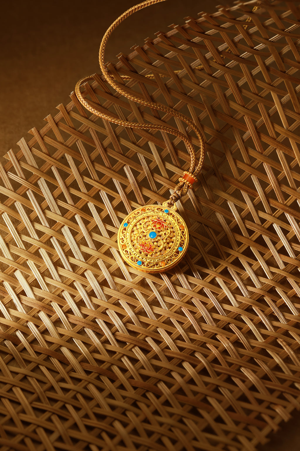"Chinese Culture Collection - Woven Bamboo" 24K Gold Pendant Necklace Diamond 0.003ct Flora 18.14-20.5g W0423510