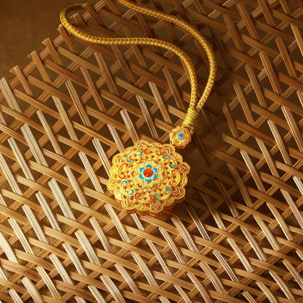 "Chinese Culture Collection - Woven Bamboo" 24K Gold Pendant Necklace Diamond 0.014ct Flora 18.12-20.12g W0423512