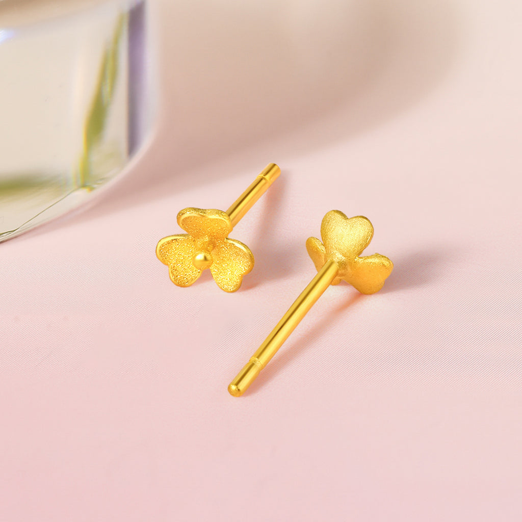 999.9 24K Gold Earrings Clover 0.5-0.7g AC090379