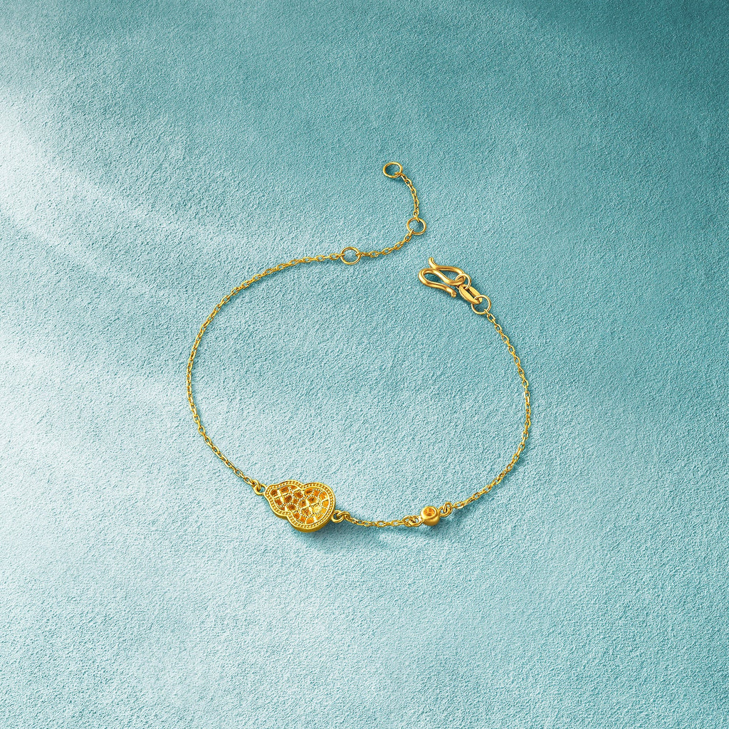 "Chinese Culture Collection - Ru Ware" 24K Gold Chain Bracelet Gourd 1.65-3.65g A0750084