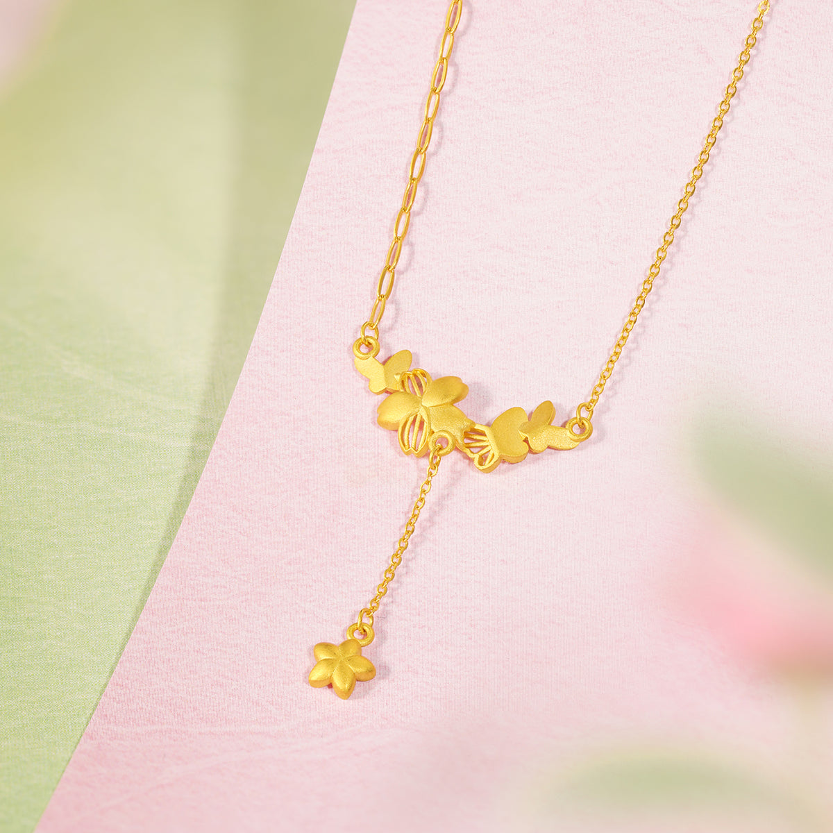“Dream in the Garden” 999 24K Gold Pendant Necklace Flower 3.87-4.37g A0614925