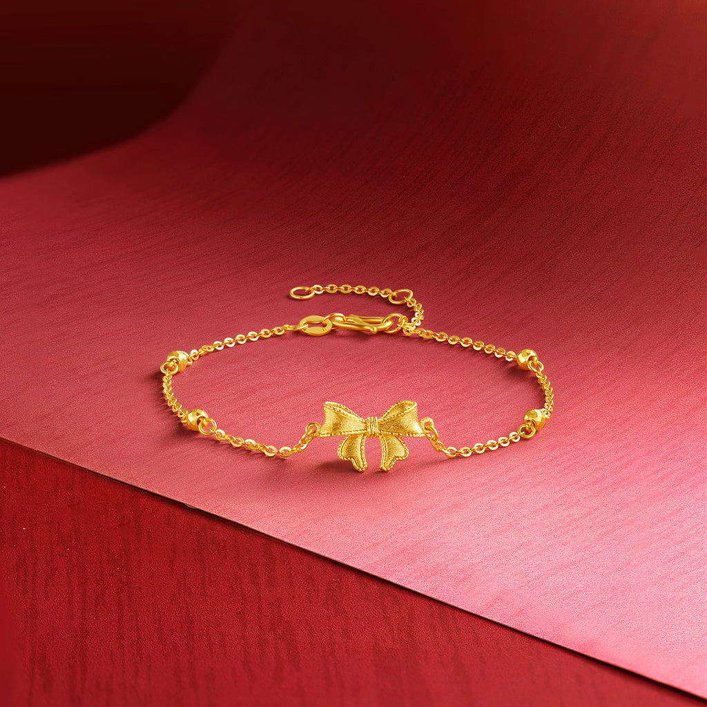 "Princess Wedding" 24K Gold Chain Bracelet Bow 2.98-3.58g A0722042