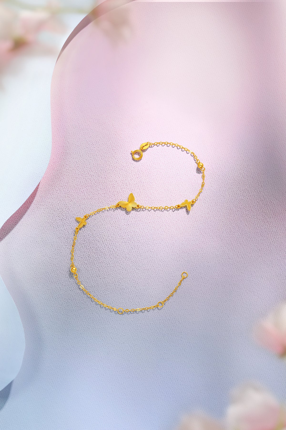 18K Yellow Gold Chain Bracelet Butterfly 0.85-1.15g C0713856