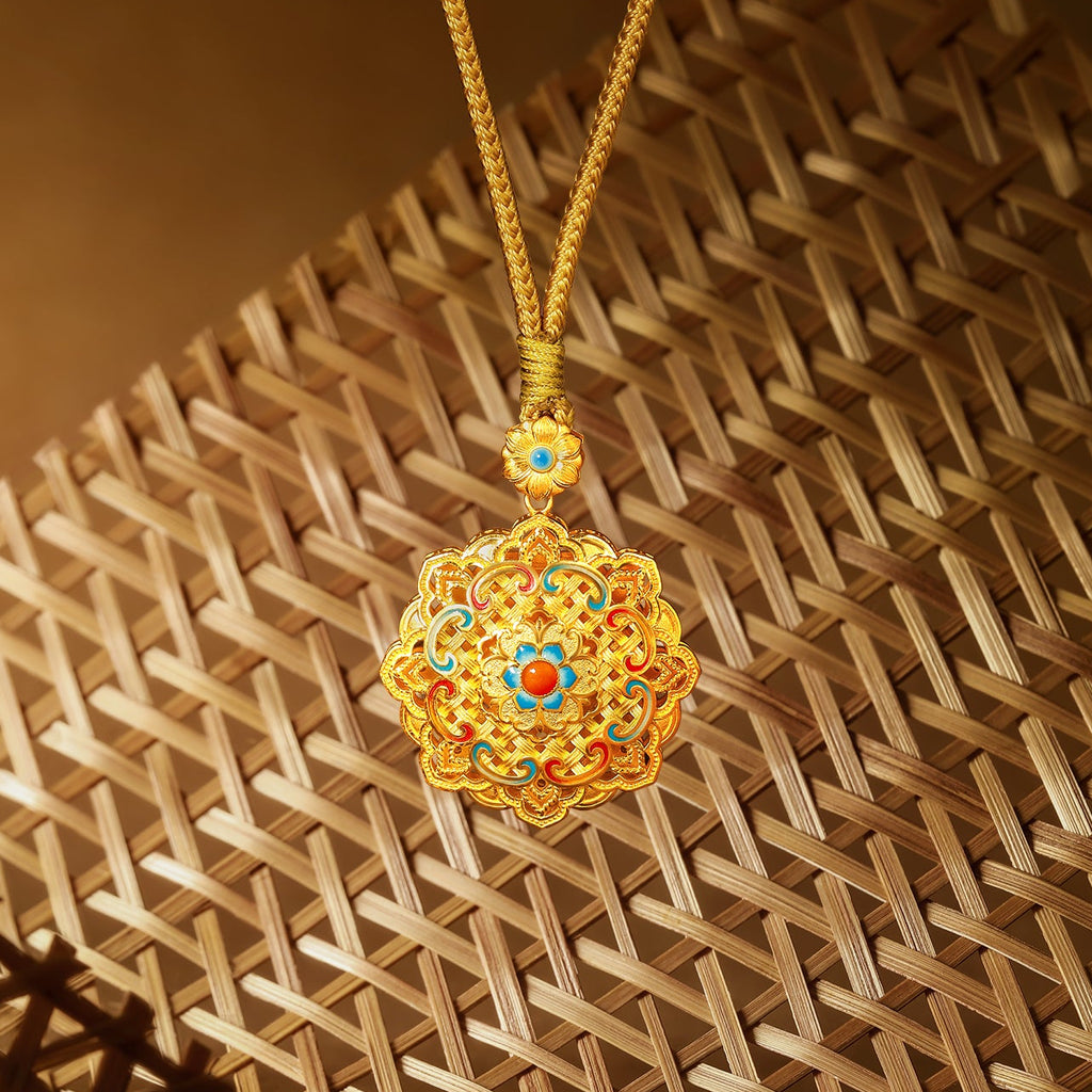 "Chinese Culture Collection - Woven Bamboo" 24K Gold Pendant Necklace Diamond 0.014ct Flora 18.12-20.12g W0423512