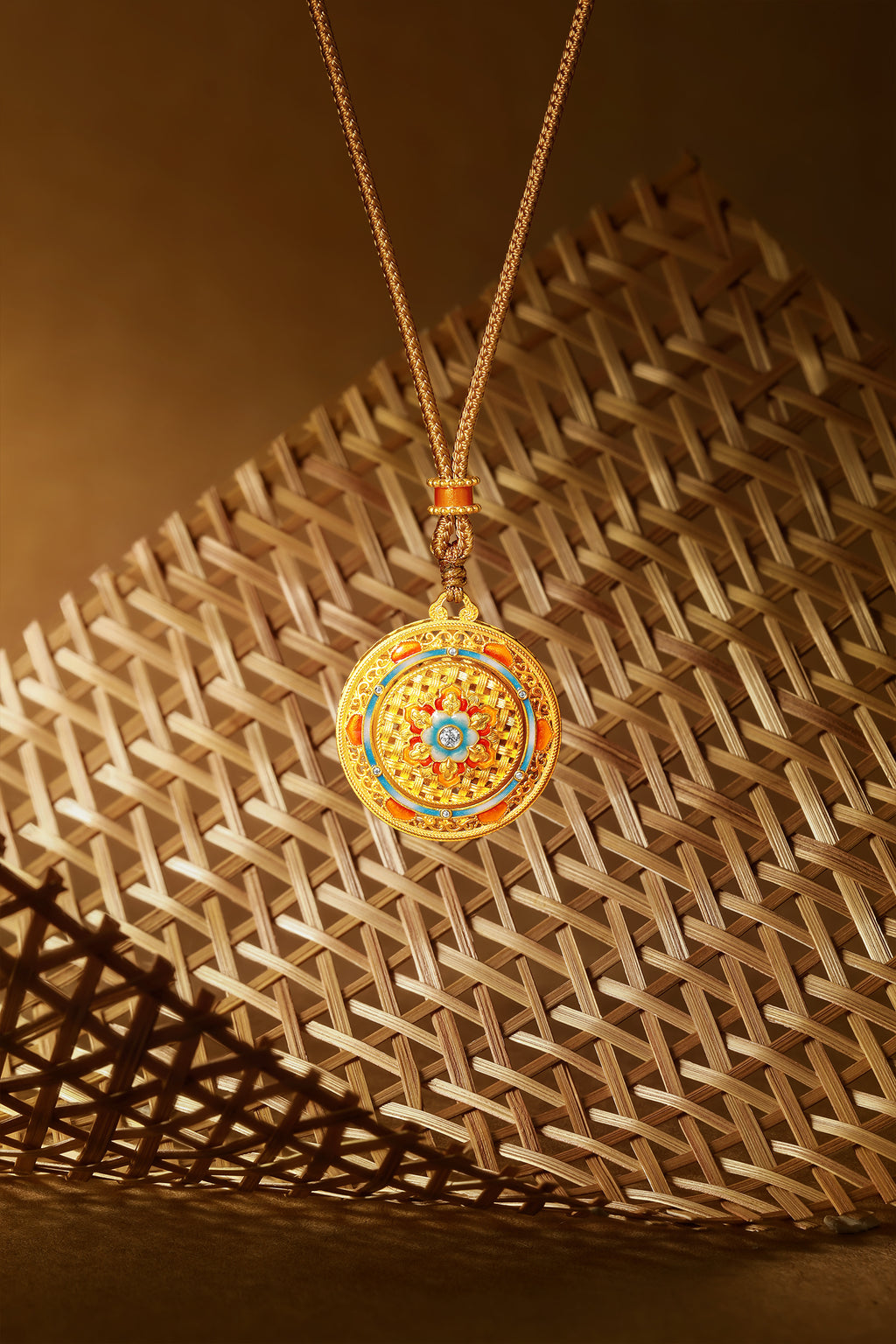 "Chinese Culture Collection - Woven Bamboo" 24K Gold Pendant Necklace Diamond 0.003ct Flora 18.14-20.5g W0423510