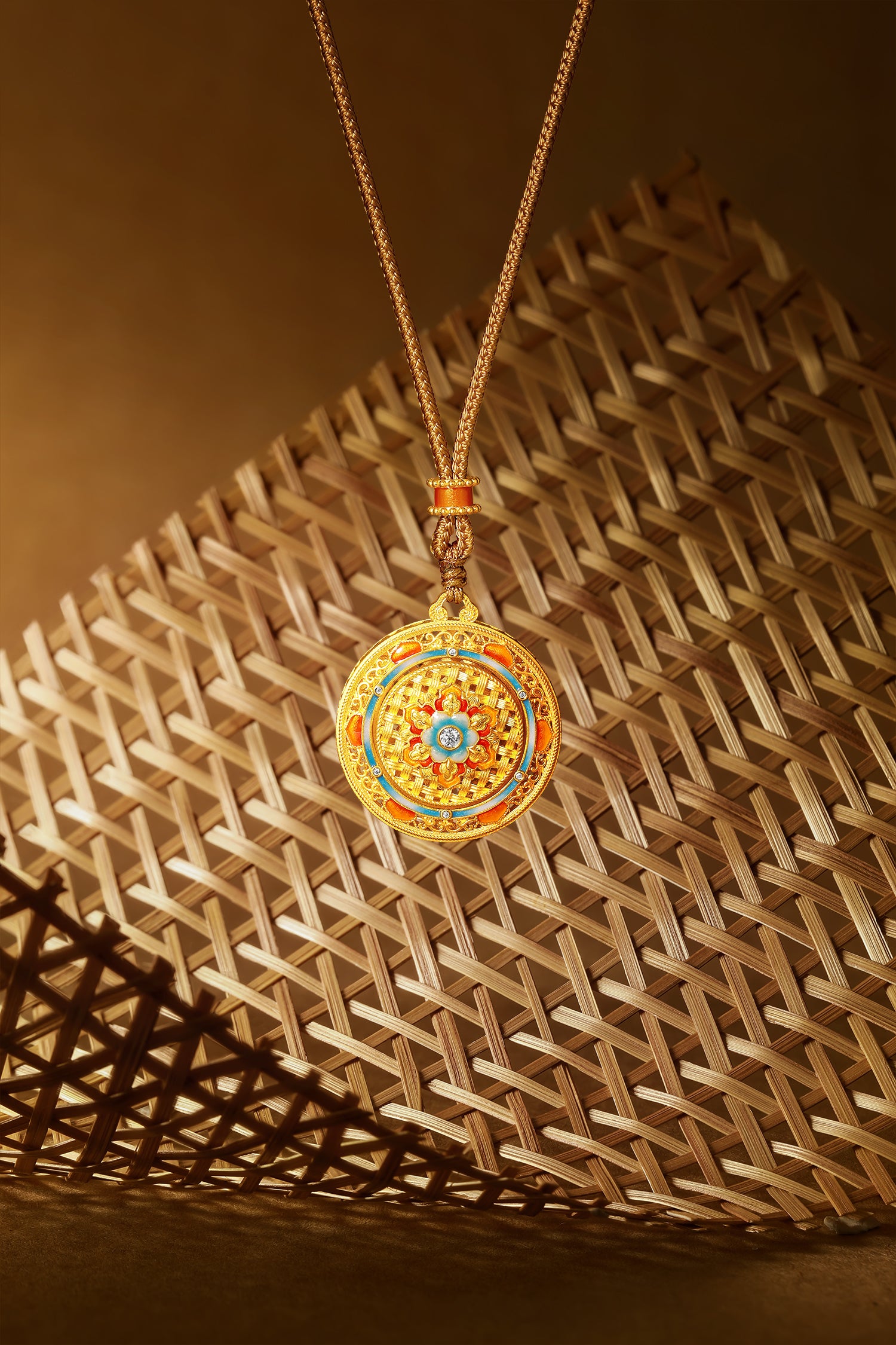 "Chinese Culture Collection - Woven Bamboo" 24K Gold Pendant Necklace Diamond 0.003ct Flora 18.14-20.5g W0423510