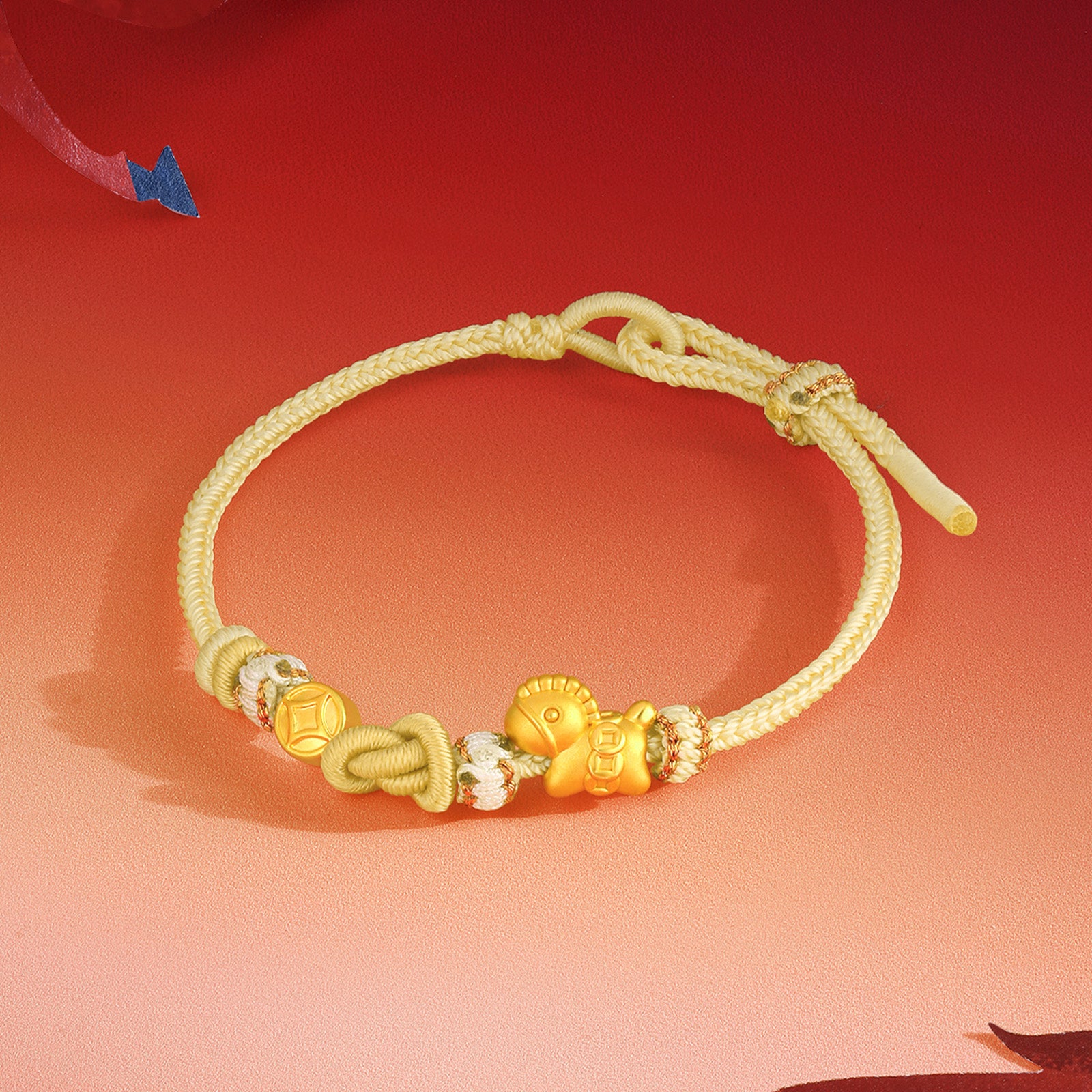 "Year of the Horse"  24K Gold String Bracelet Horse Coin 0.7-0.9g 16cm-22cm A1715744