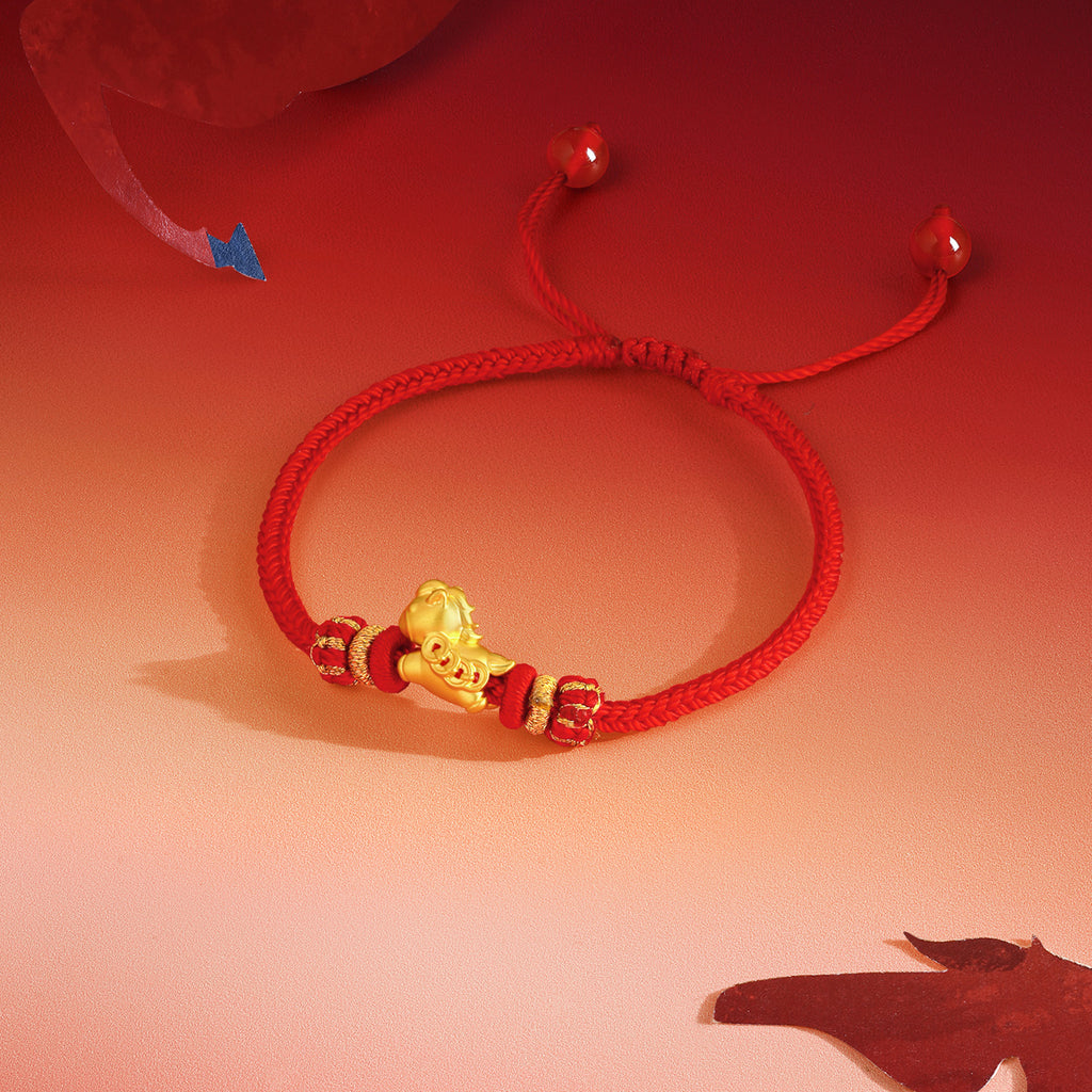 'Year of the Horse'  24K Gold String Bracelet Horse Coin 0.5-0.8g 16cm-22cm A1715746