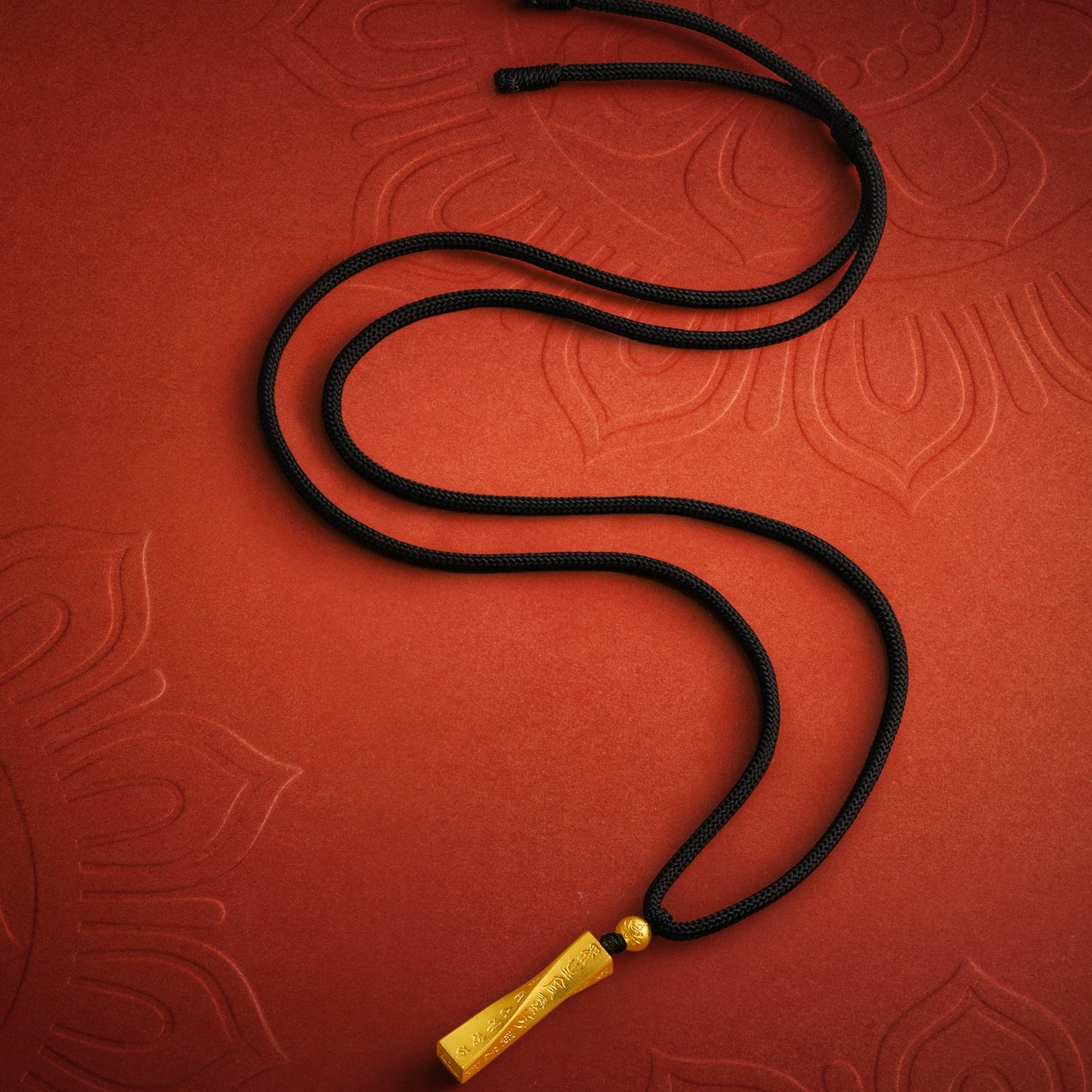 九華山 999.9 24K 金吊墜項鍊 佛教經文 A0415260