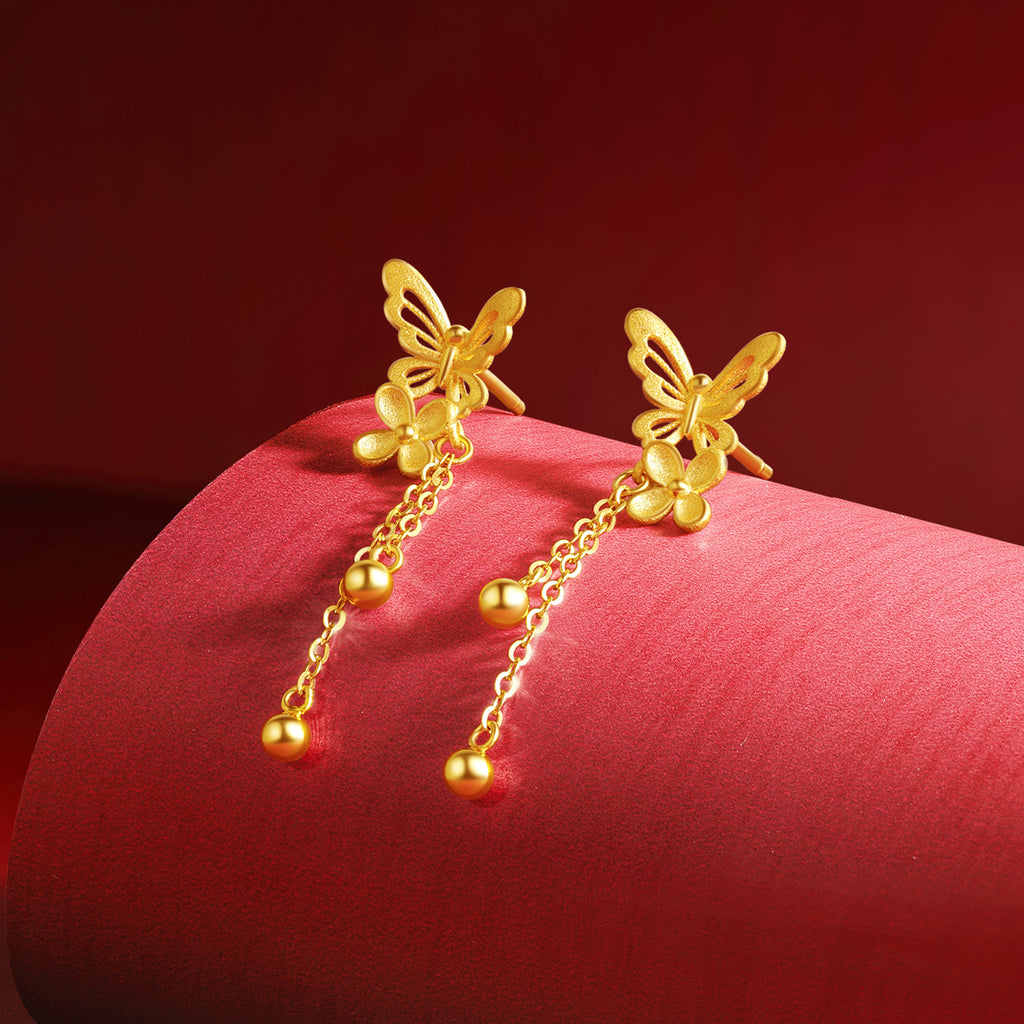 "Princess Wedding" 24K Gold Earrings Butterfly 3.3-3.6g A0922095