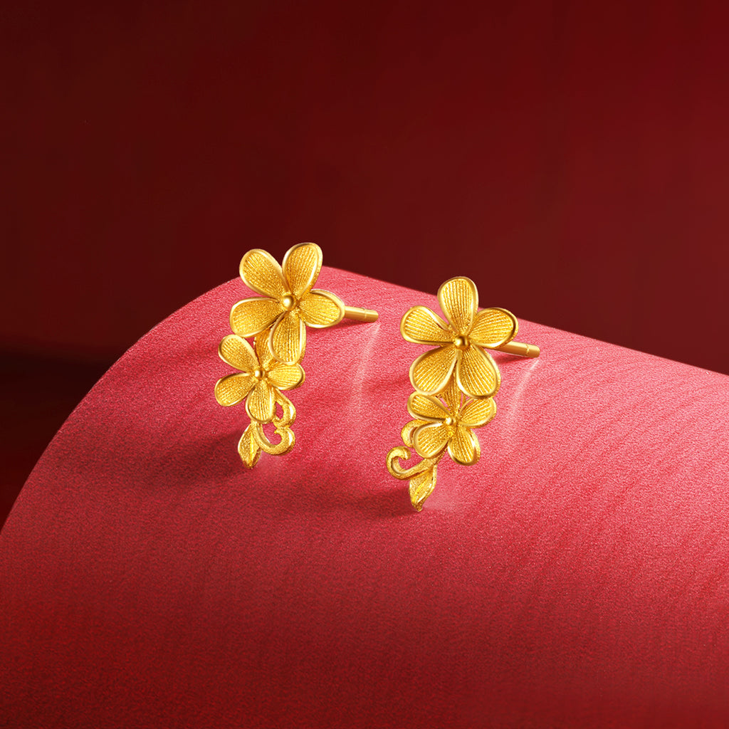 "Princess Wedding" 999 24K Gold Earrings Flower 1.8-2.3g A0922106