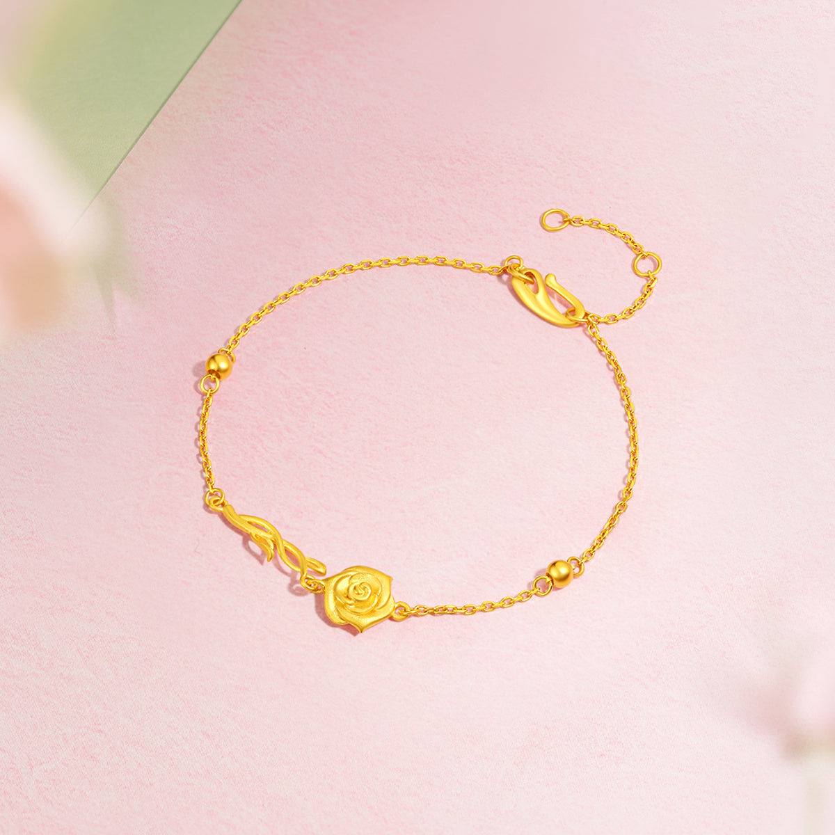 “Dream in the Garden” 999 24K Gold Chain Bracelet Flower 3.34-3.84g A0714951