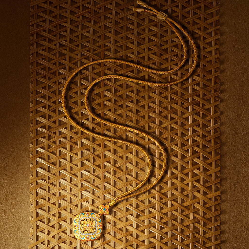 "Chinese Culture Collection - Woven Bamboo" 24K Gold Pendant Necklace Diamond 0.015ct 0.014ct Flora 16.58-18.58g W0423508