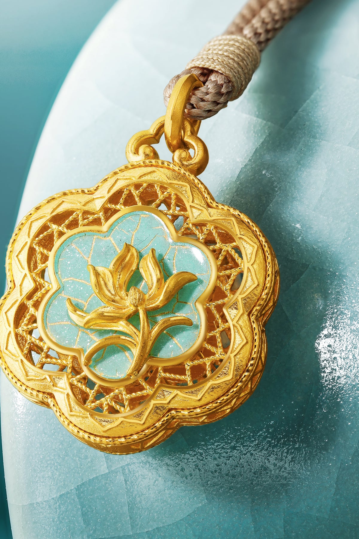 "Chinese Culture Collection - Ru Ware" 999 24K Gold Pendant Floral 5.01-7.01g A0448114