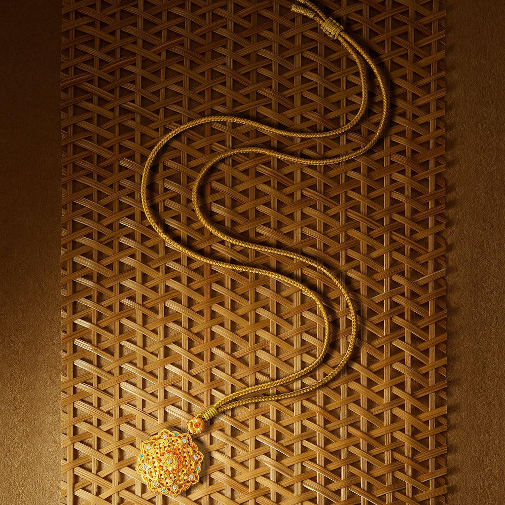 "Chinese Culture Collection - Woven Bamboo" 24K Gold Pendant Necklace Diamond 0.014ct Flora 18.12-20.12g W0423512