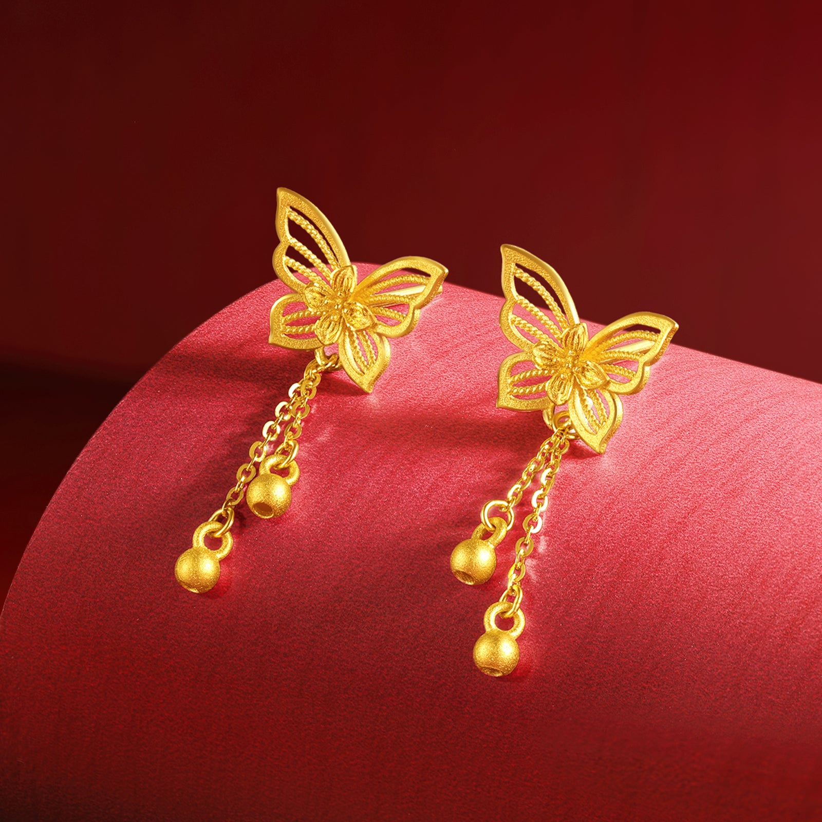 "Princess Wedding" 999 24K Gold Earrings Butterfly 2.8-3.3g A0922079