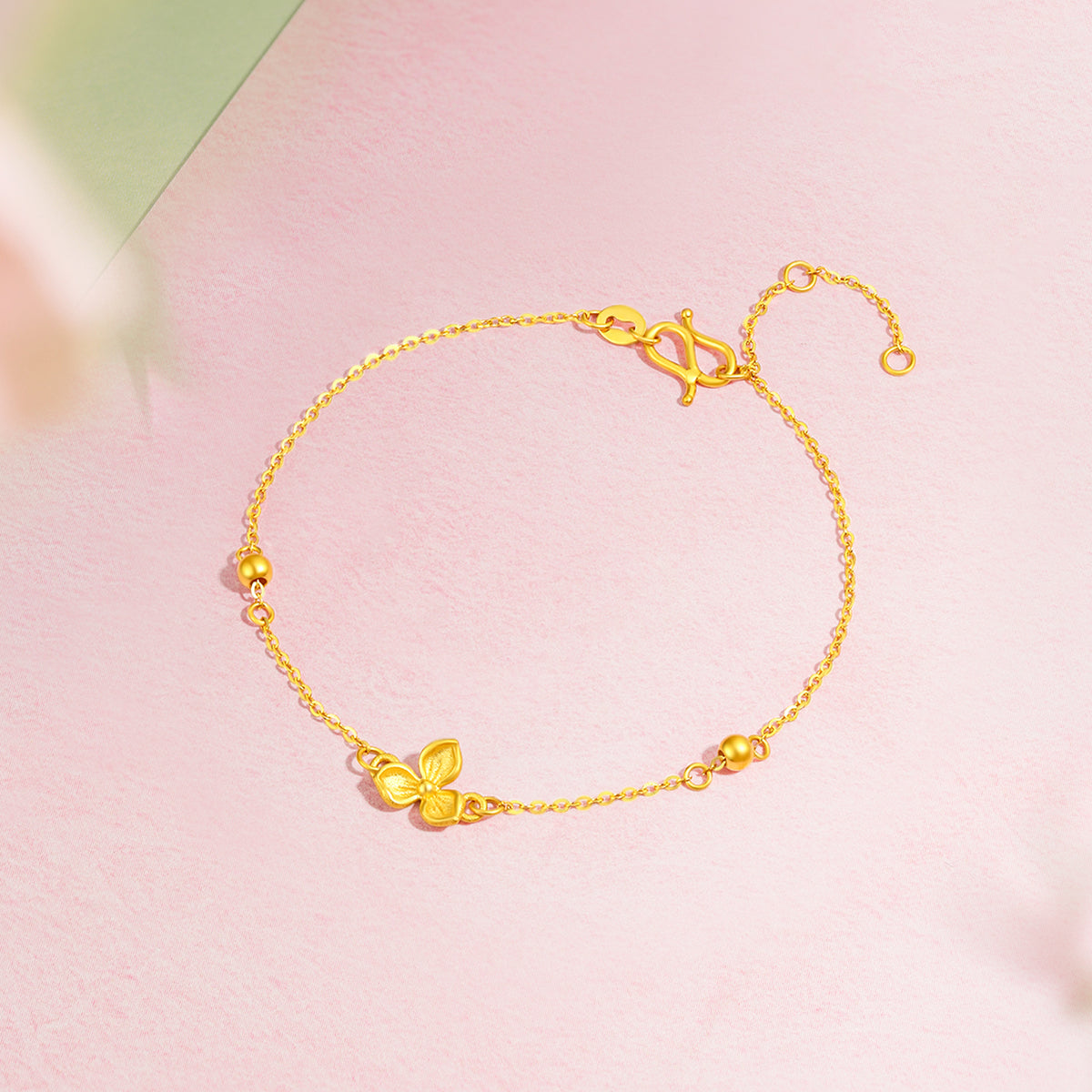 “Dream in the Garden” 999 24K Gold Chain Bracelet Flower 1.8-2.1g A0715104