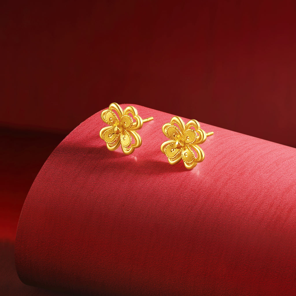 "Princess Wedding" 24K Gold Earrings Clover 2.59-3.19g A0922047