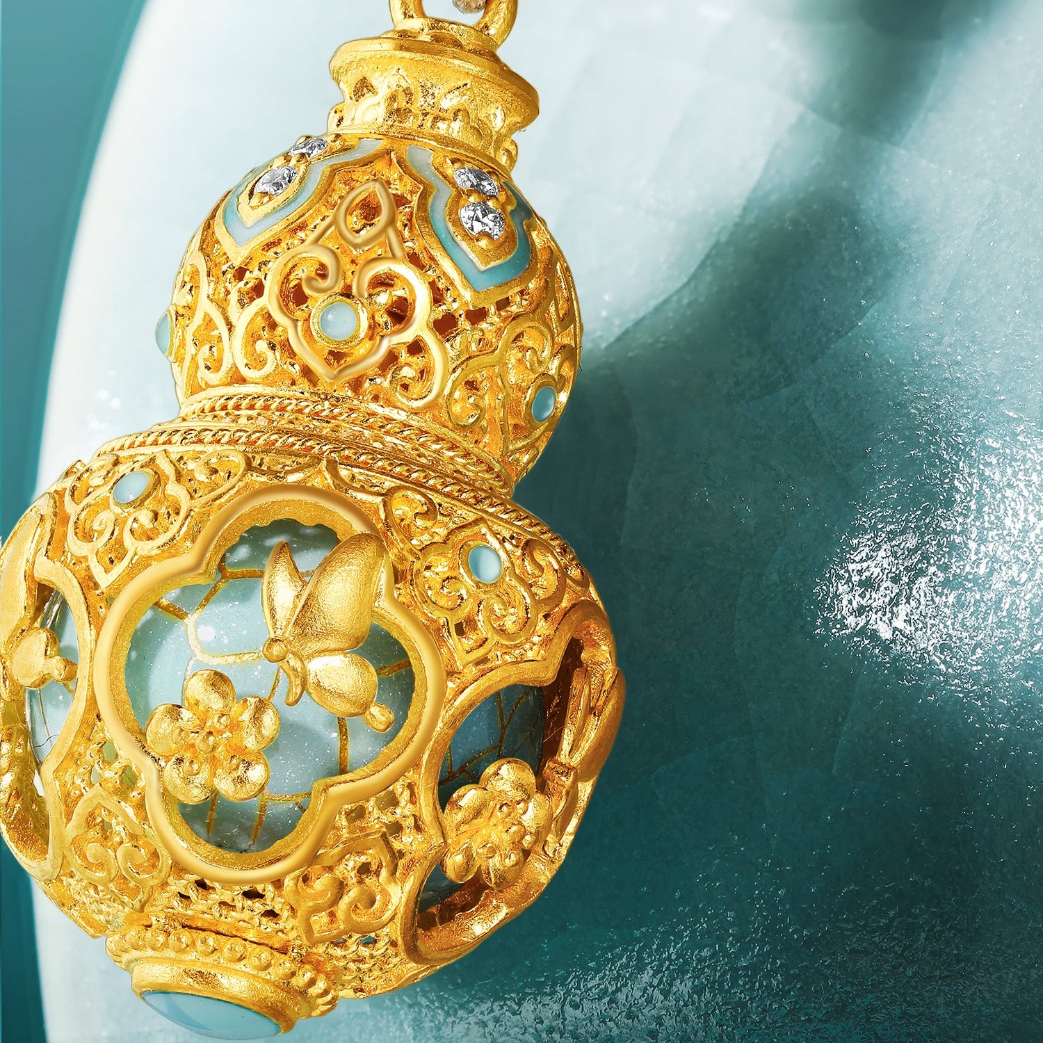 "Chinese Culture Collection - Ru Ware" 24K Gold Pendant Diamond 0.007ct 0.003ct Gourd 11.7-13.7g W0450032