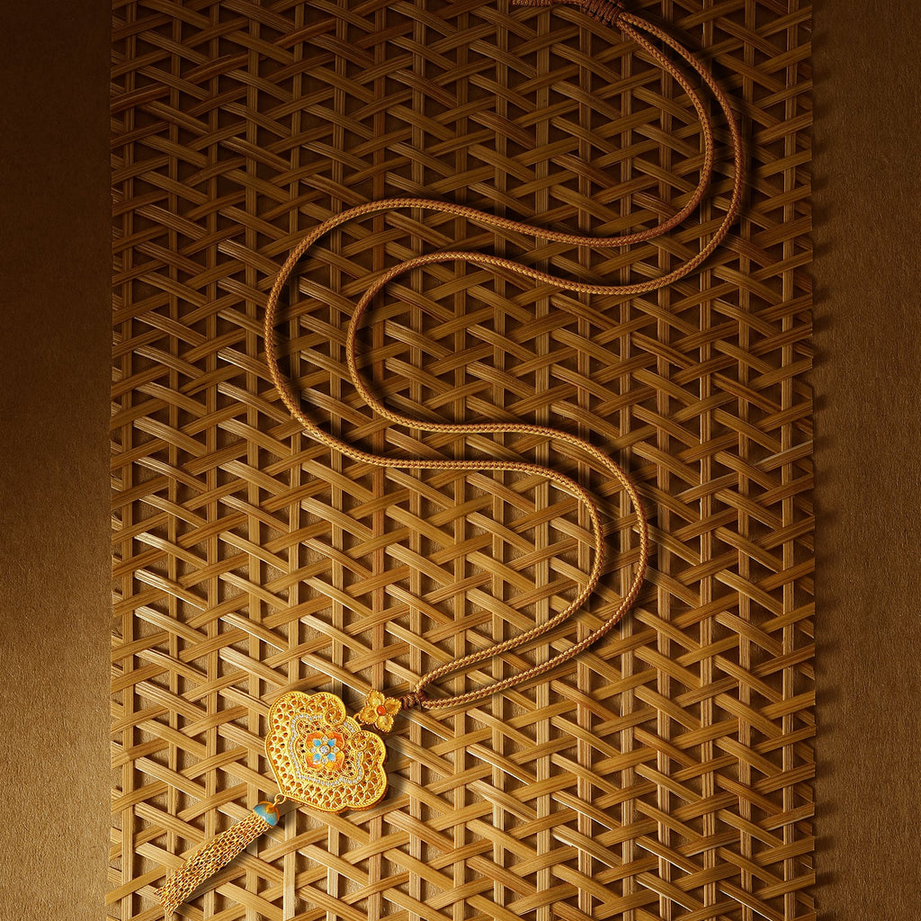 "Chinese Culture Collection - Woven Bamboo" 24K Gold Pendant Necklace Diamond 0.003ct 0.004ct Flora 16.05-18.05g W0423514