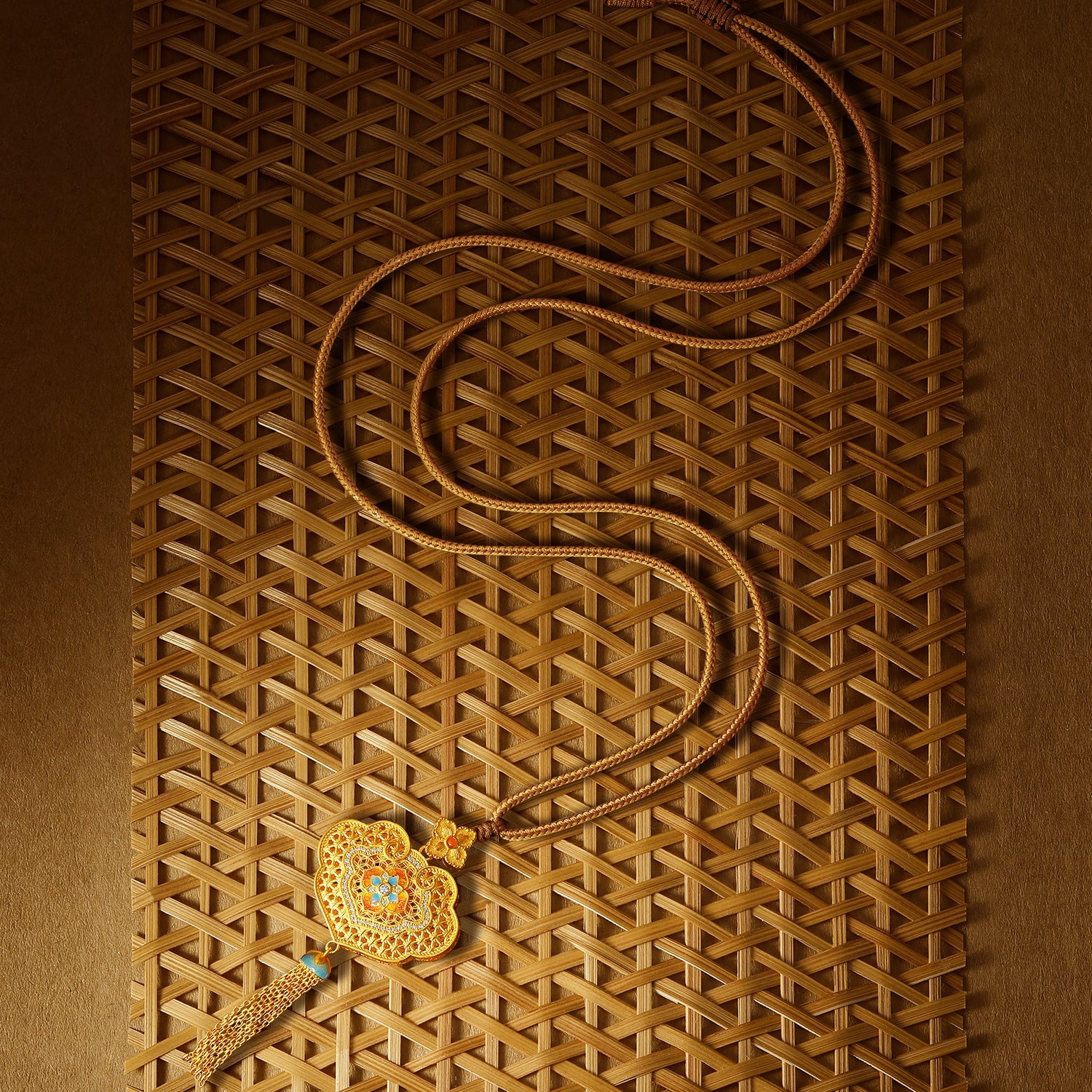 "Chinese Culture Collection - Woven Bamboo" 24K Gold Pendant Necklace Diamond 0.003ct 0.004ct Flora 16.05-18.05g W0423514