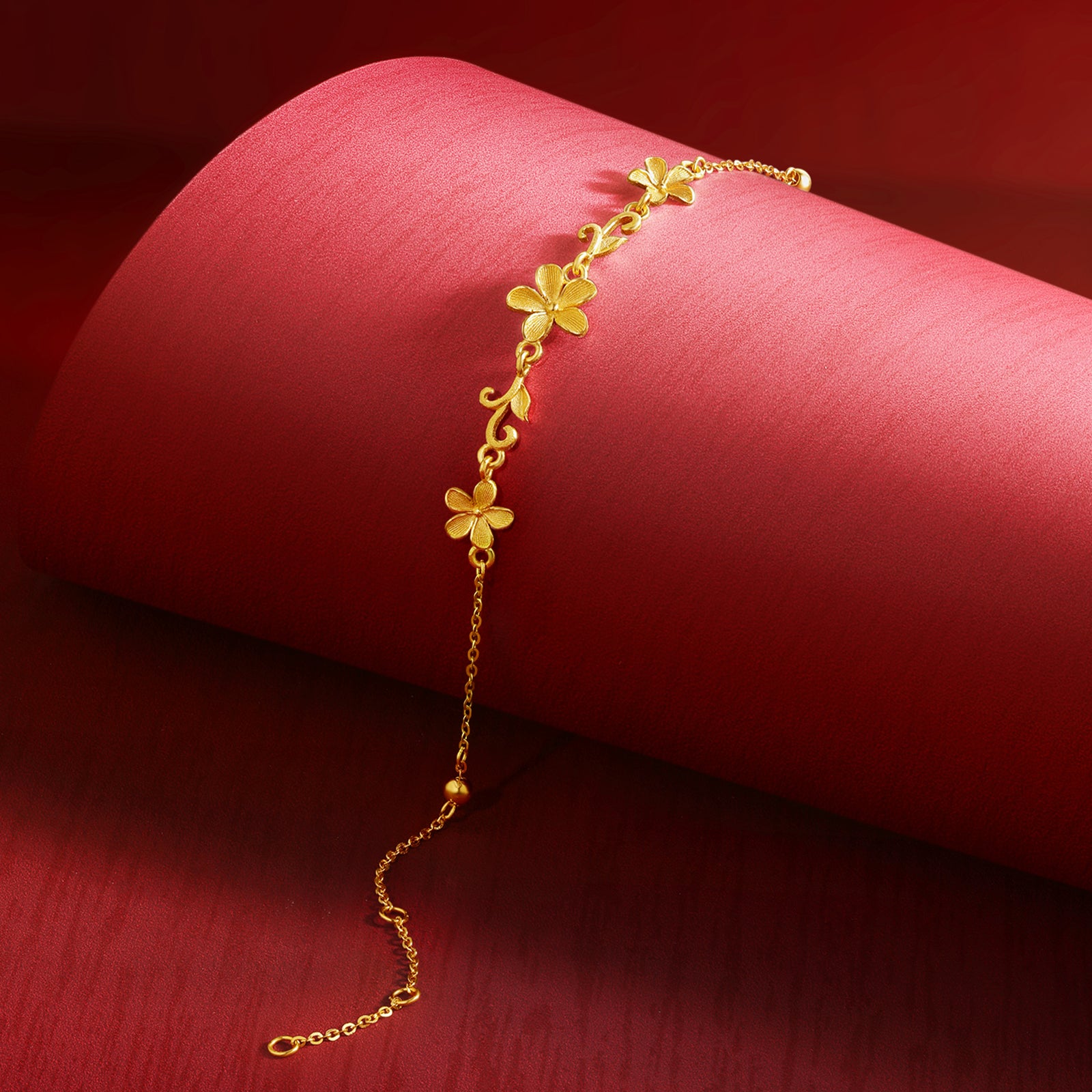 "Princess Wedding" 999 24K Gold Chain Bracelet Flower 3-3.5g A0722105