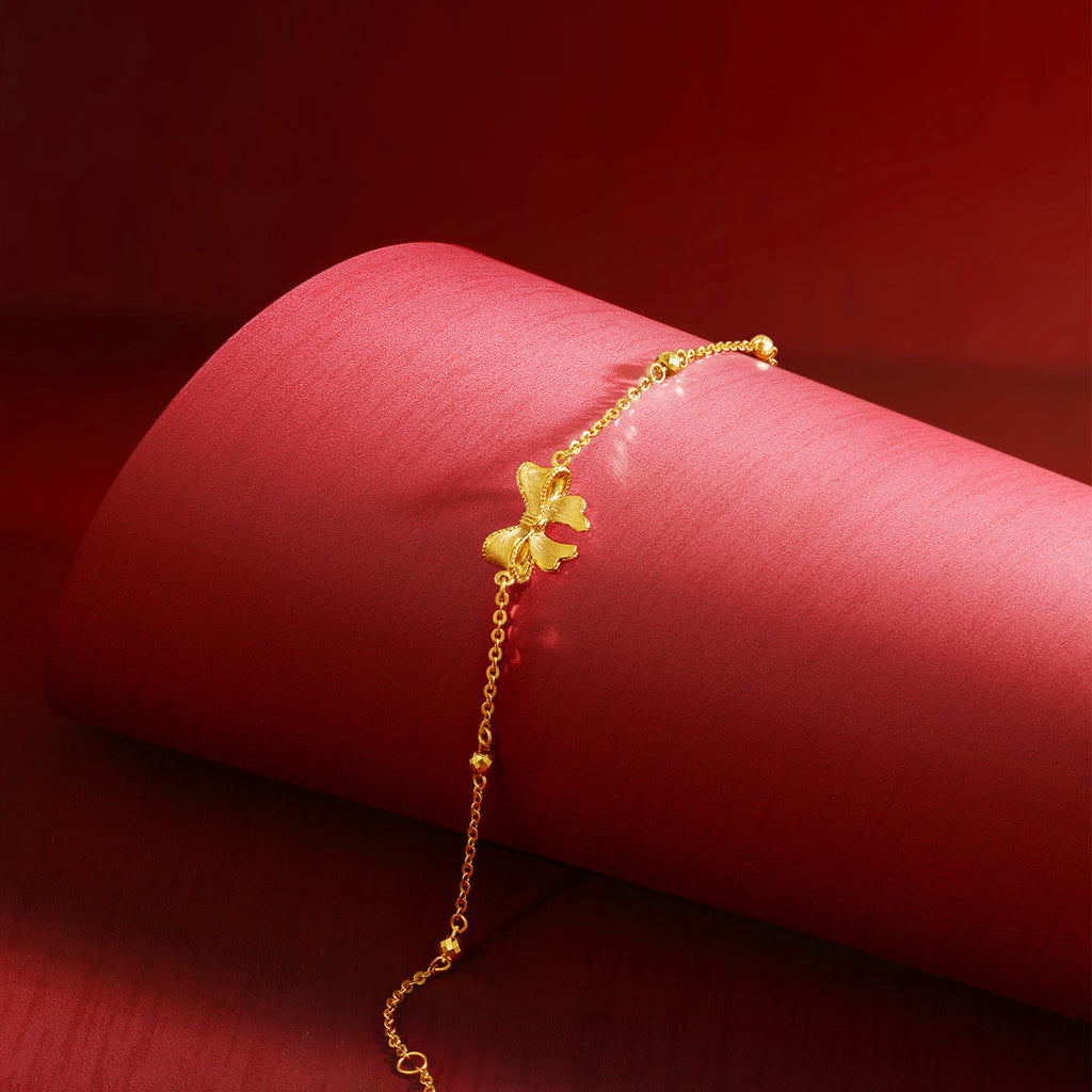 "Princess Wedding" 24K Gold Chain Bracelet Bow 2.98-3.58g A0722042