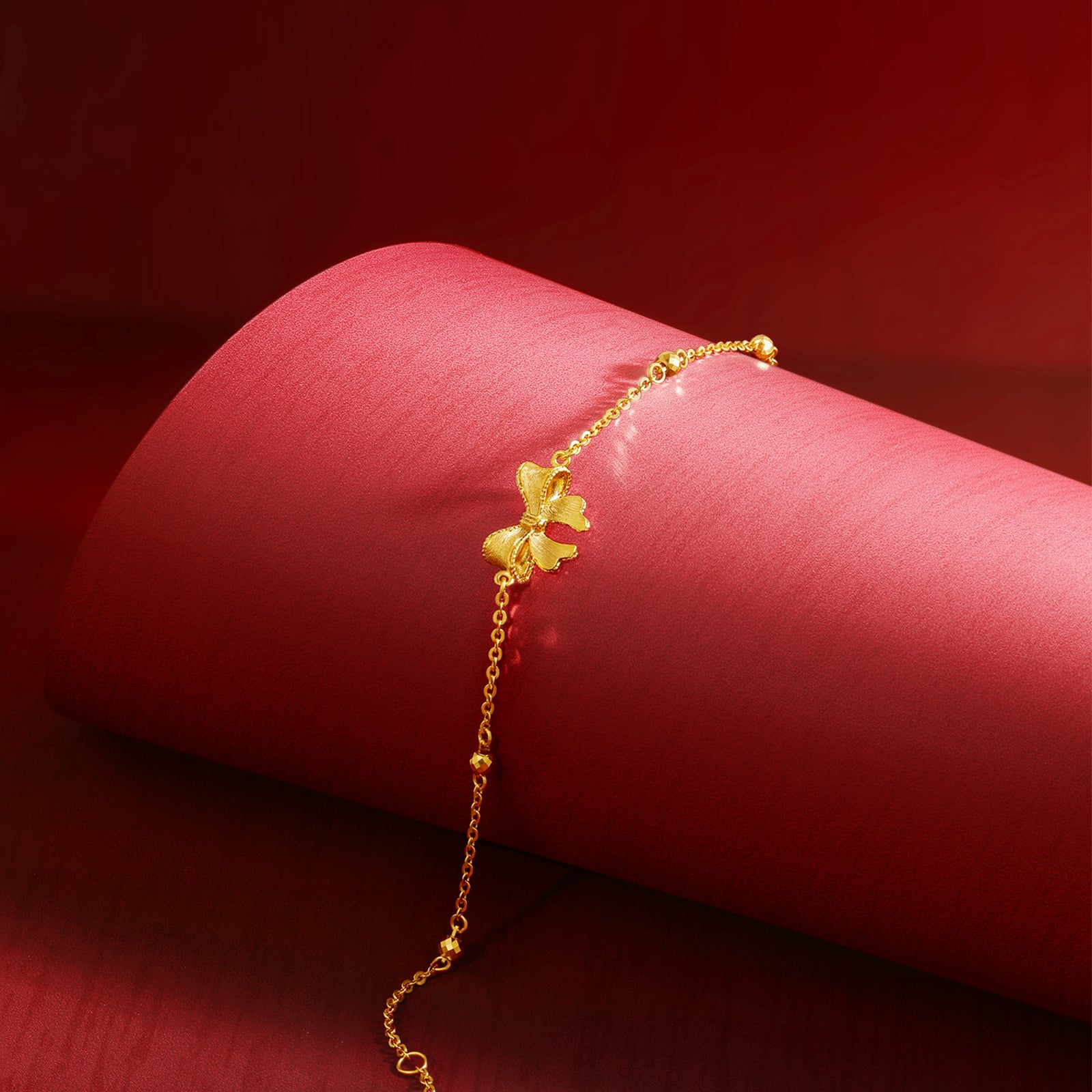 "Princess Wedding" 24K Gold Chain Bracelet Bow 2.98-3.58g A0722042
