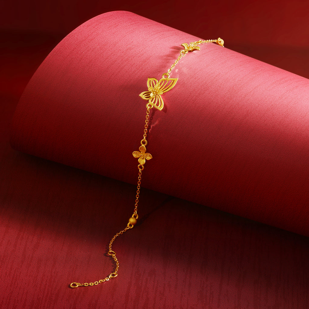"Princess Wedding" 999 24K Gold Chain Bracelet Butterfly 3.1-3.6g A0722066
