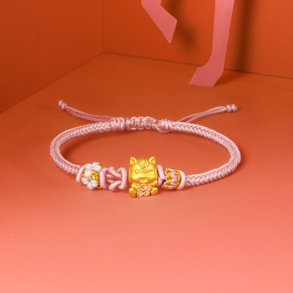 'Year of the Horse'  24K Gold String Bracelet Horse Flower 0.7-1g 16cm-22cm A1715797